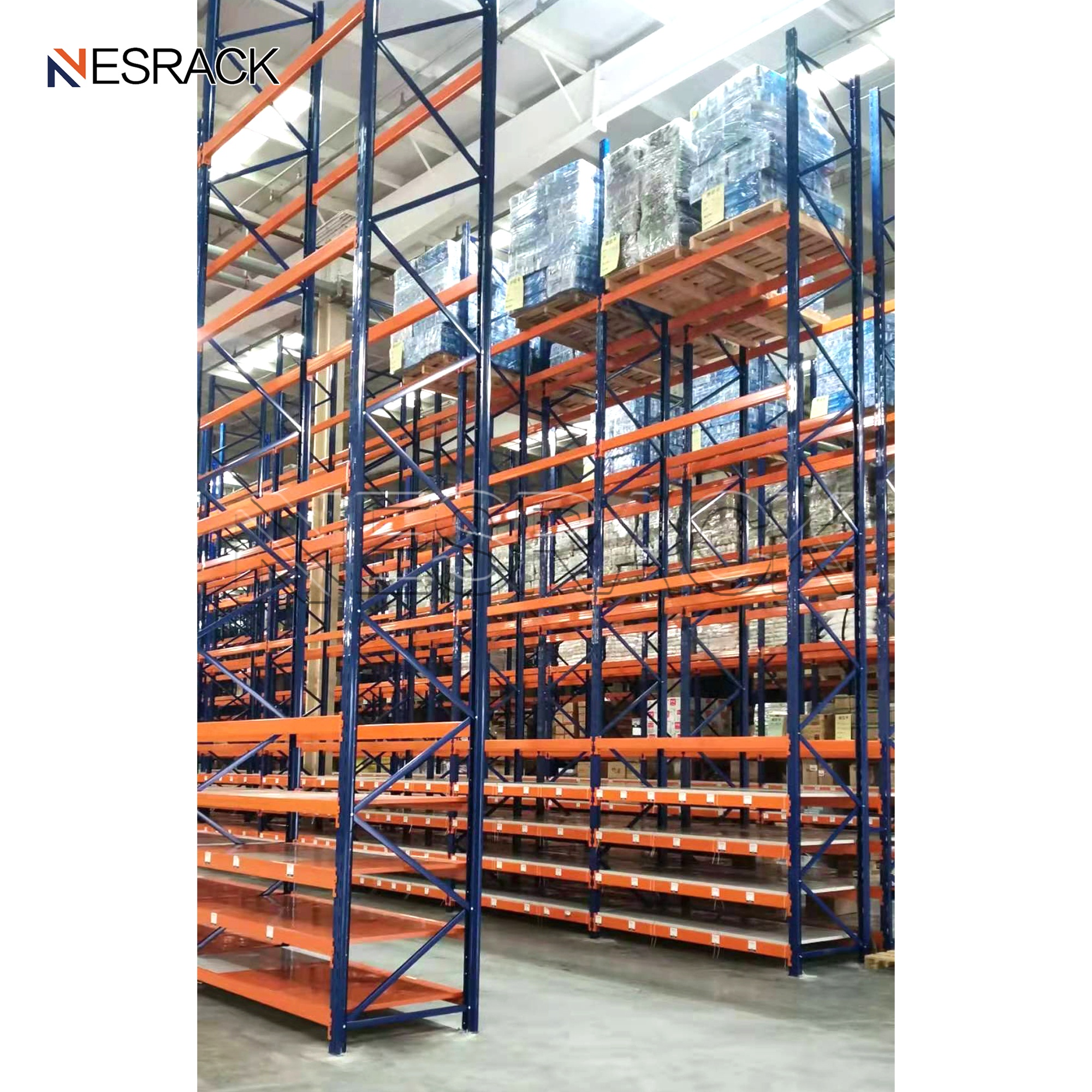 Palletstellingen met meerdere niveaus, zwaar uitgevoerde magazijnstellingen, stapelbare palletstellingen.