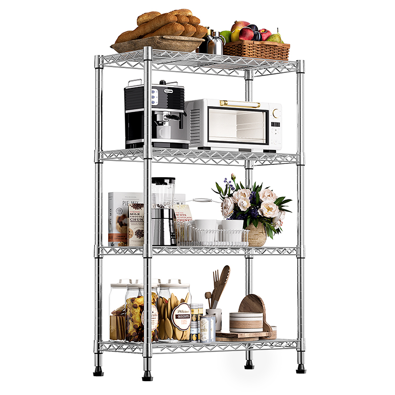 MZG Direct Factory Custom Modern Verstelbare Staande Verchroomde 4-laags Draadplankenrek
