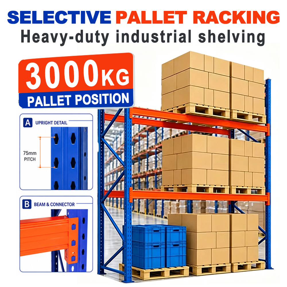 Aofei AF-1530 L2700*W1000*H3000mm 3-laags Q235B stalen zwaar uitgevoerde palletstelling magazijnbalkstelling 3000kg op maat gemaakte opslag