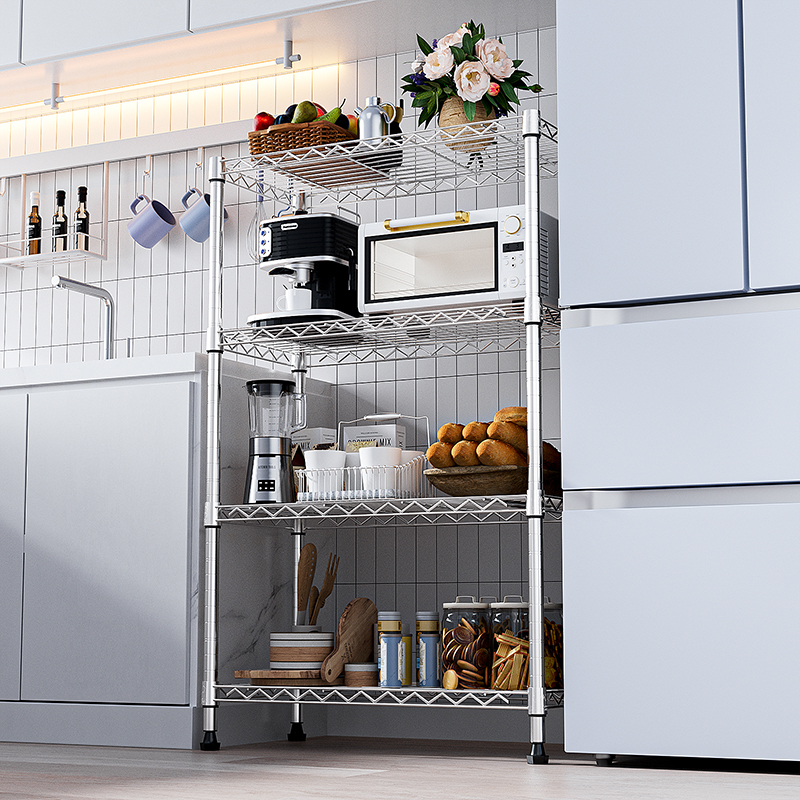 MZG Direct Factory Custom Modern Verstelbare Staande Verchroomde 4-laags Draadplankenrek