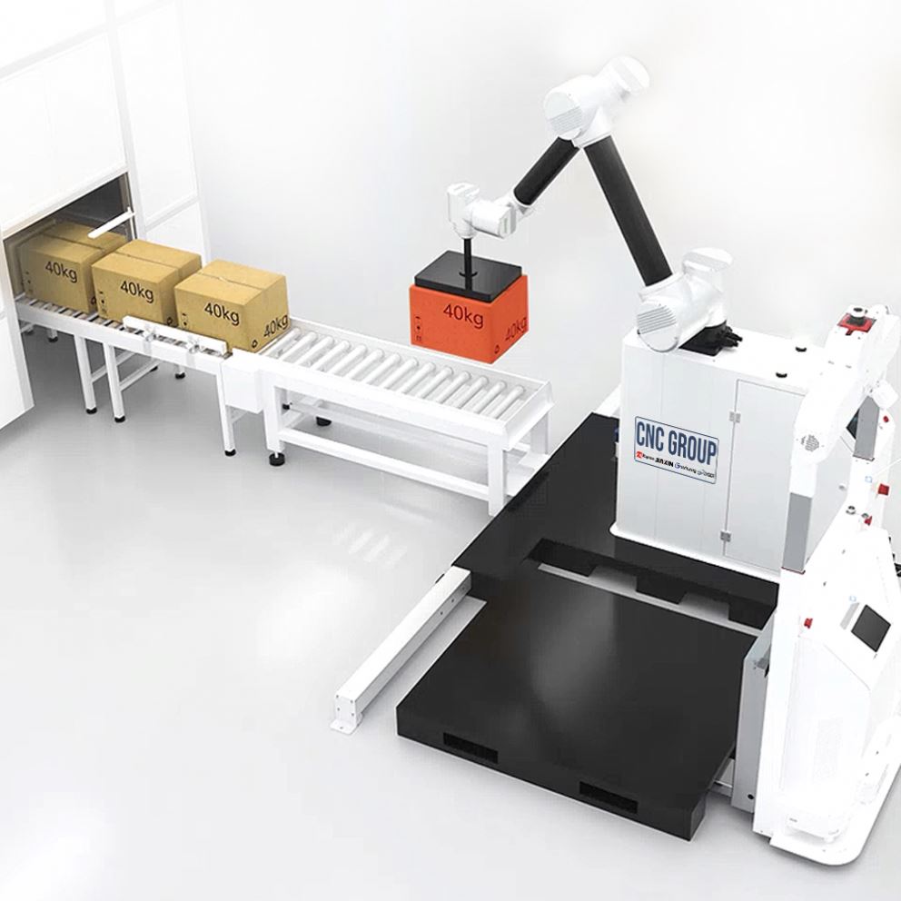 Geïntegreerd mobiel palletiseer-cobotwerkstation, collaboratieve robotpalletstapelaar, automatisch pick-and-place-systeem voor kartonnen dozen.