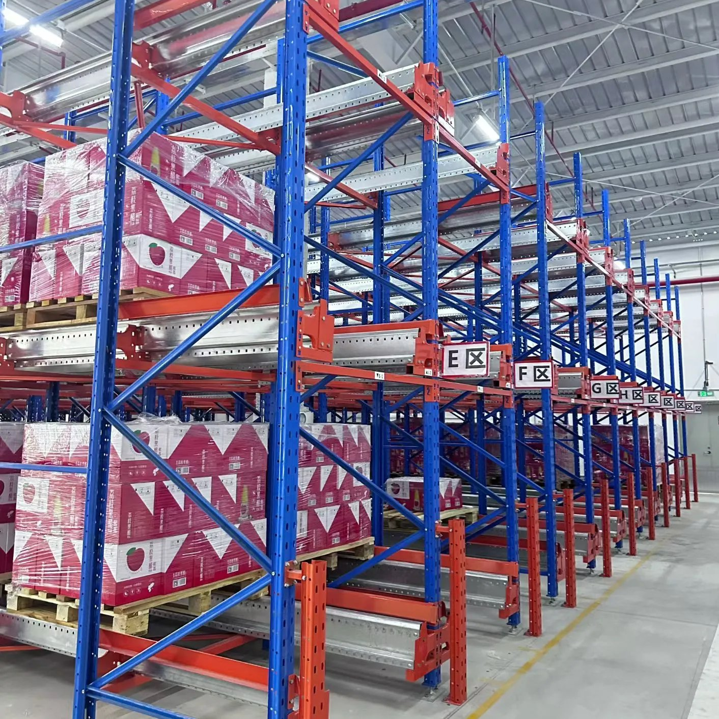 Robuust, volledig geautomatiseerd, corrosiebestendig tweewegradiosysteem voor palletstellingen met shuttlefunctie en afstandsbediening voor hoge opslagdichtheid.