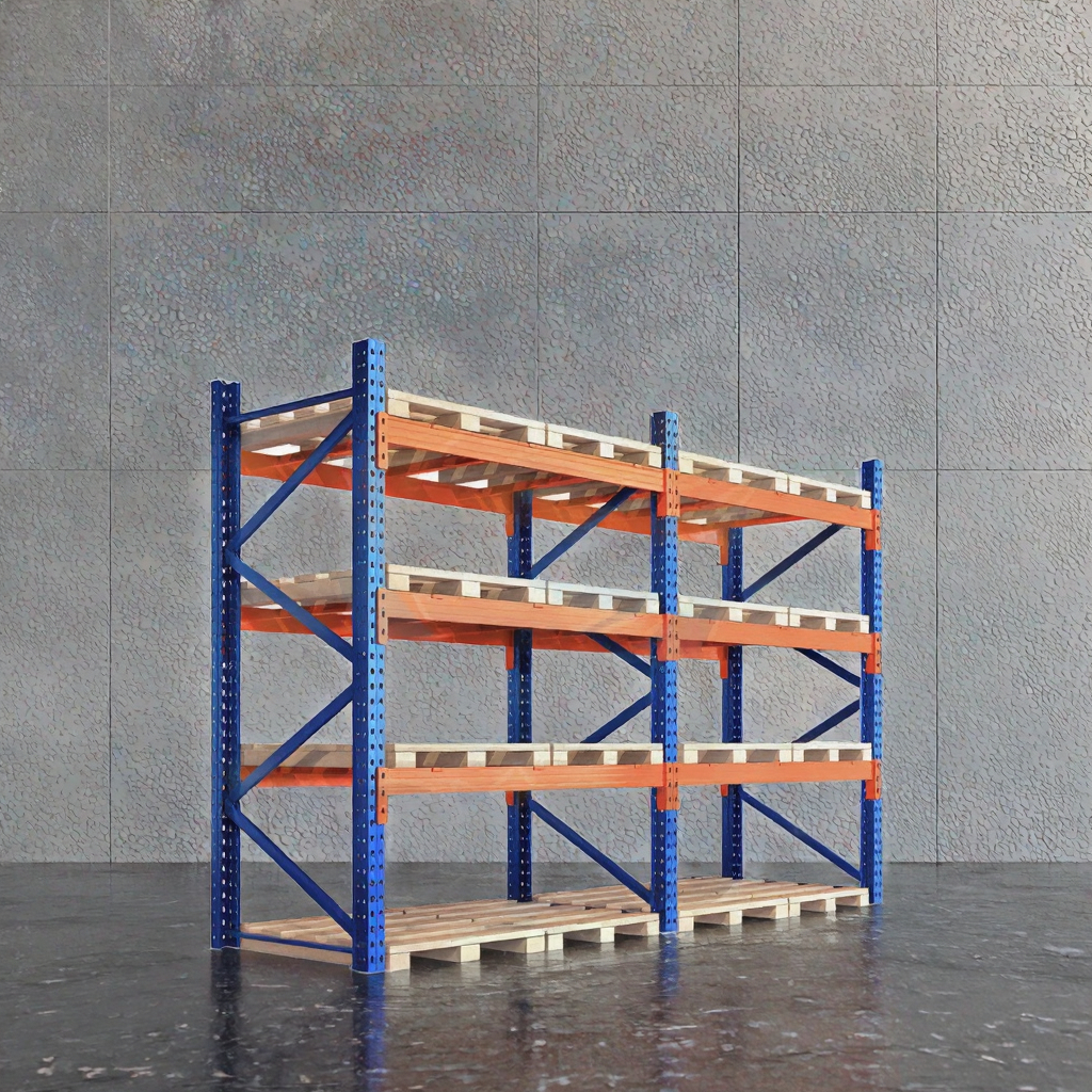 Aardbevingsbestendig stapelbaar palletstellingsysteem met balken, professioneel magazijnpalletstellingsysteem, zware balkstellingen.