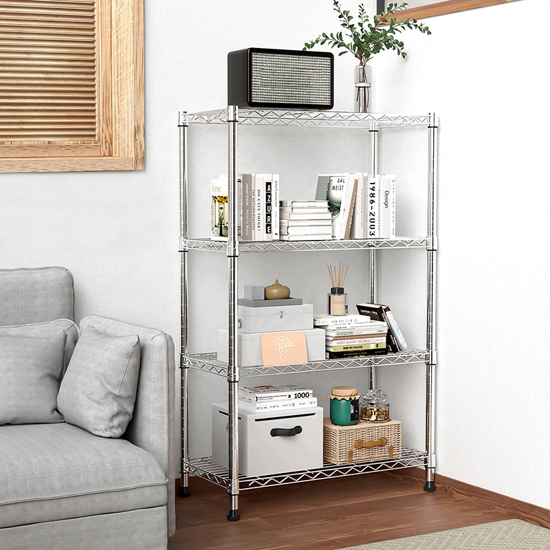 MZG Direct Factory Custom Modern Verstelbare Staande Verchroomde 4-laags Draadplankenrek