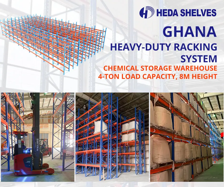 Zwaar palletstellingsysteem voor chemische opslag in Ghana