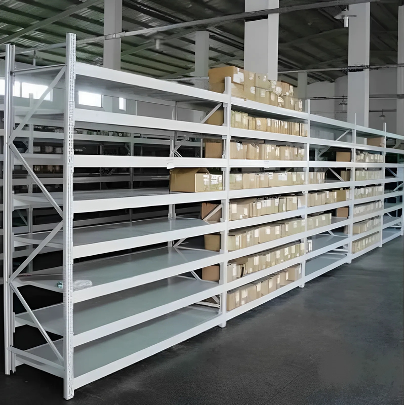 Robuust stalen opslagrek, verstelbare metalen schappen, magazijnpalletstellingen, corrosiebestendige industriële schappen.