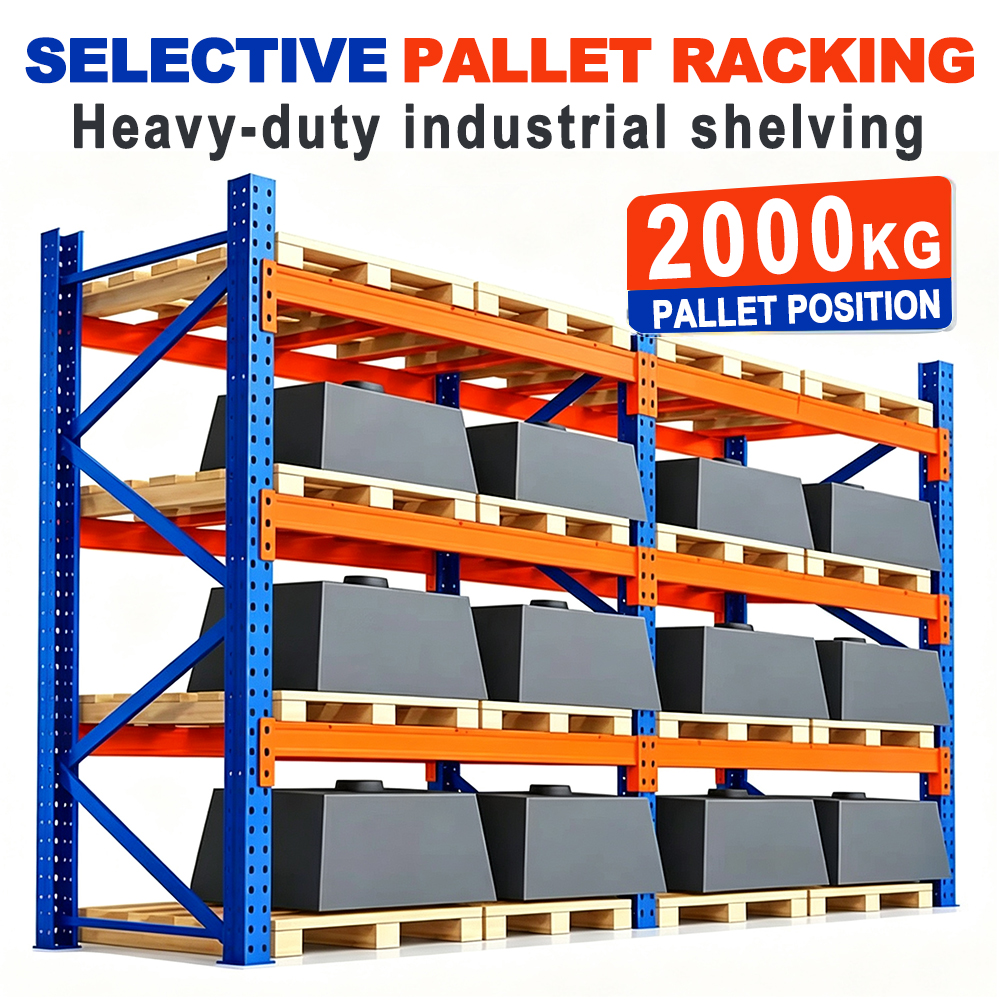 L2200*B1200*H4050mm 4-laags 2000kg zwaar uitgevoerd palletrek voor industrieel magazijn, verstelbaar stalen opslagsysteem
