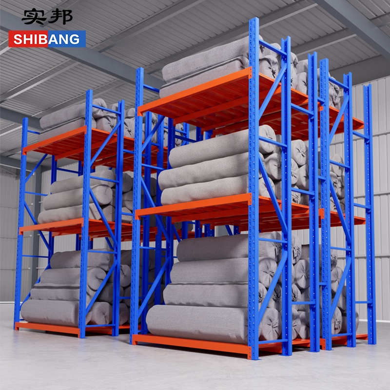 Shibang zware industriële palletstellingen met een draagvermogen van 400-1500 kg per laag, verstelbare stellingen van koudgewalst staal en corrosiebestendige constructie.