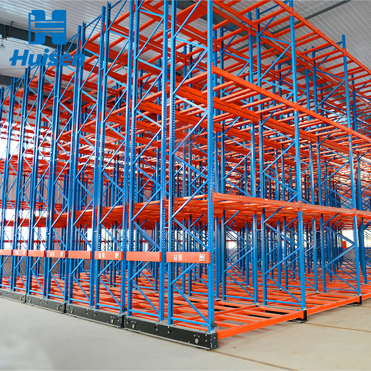 Industriële automatische mobiele palletstellingen van koudgewalst staal, magazijnstellingen, mobiel stellingsysteem voor koelruimtes.