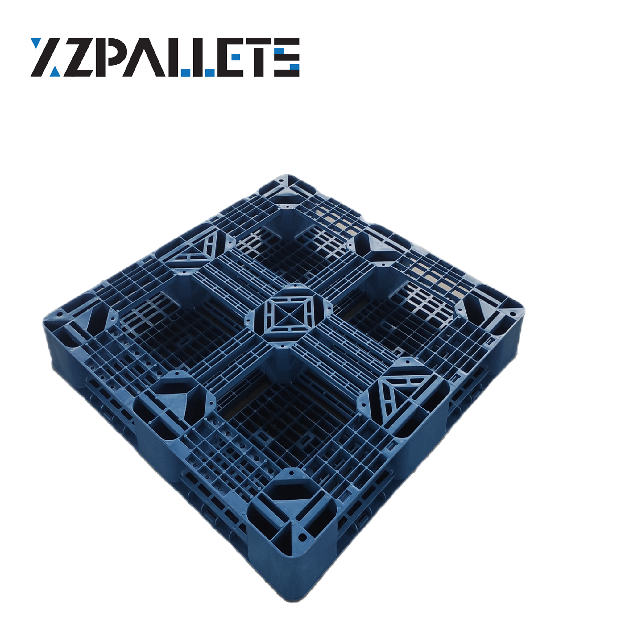 Zware, enkelzijdige, stapelbare en omkeerbare Euro HDPE kunststof pallet te koop. Pallet voor actieve opslag.