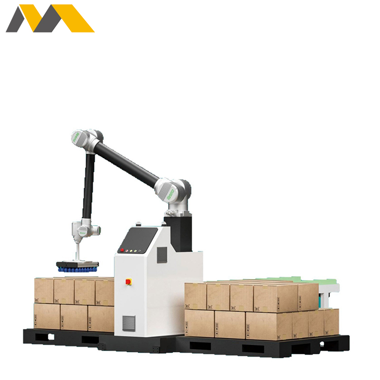 Modulaire, collaboratieve robotpalletiseerwerkplek met veiligheidsafscherming en touchscreen