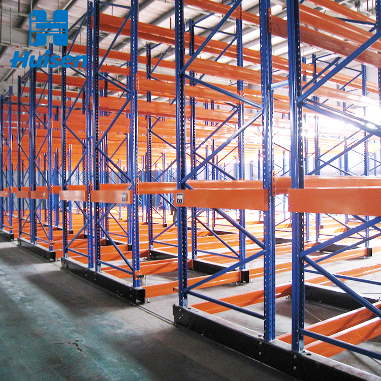 Industriële automatische mobiele palletstellingen van koudgewalst staal, magazijnstellingen, mobiel stellingsysteem voor koelruimtes.