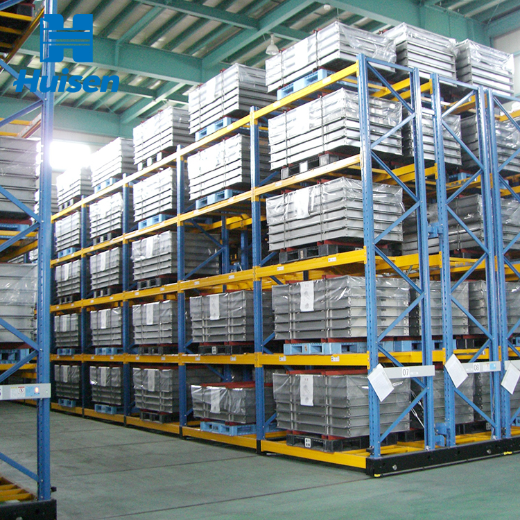 Industriële automatische mobiele palletstellingen van koudgewalst staal, magazijnstellingen, mobiel stellingsysteem voor koelruimtes.