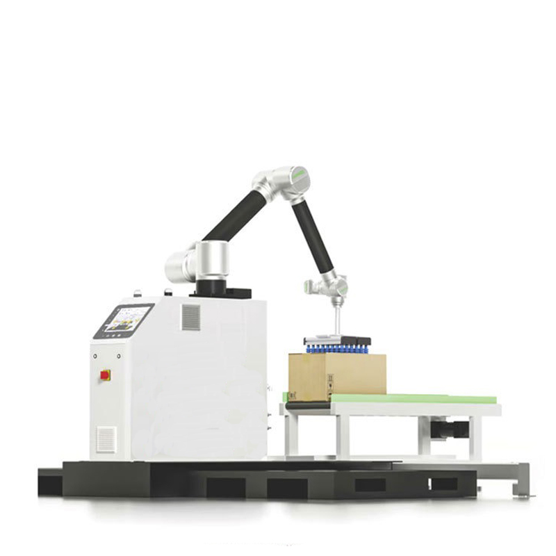 Modulaire, collaboratieve robotpalletiseerwerkplek met veiligheidsafscherming en touchscreen