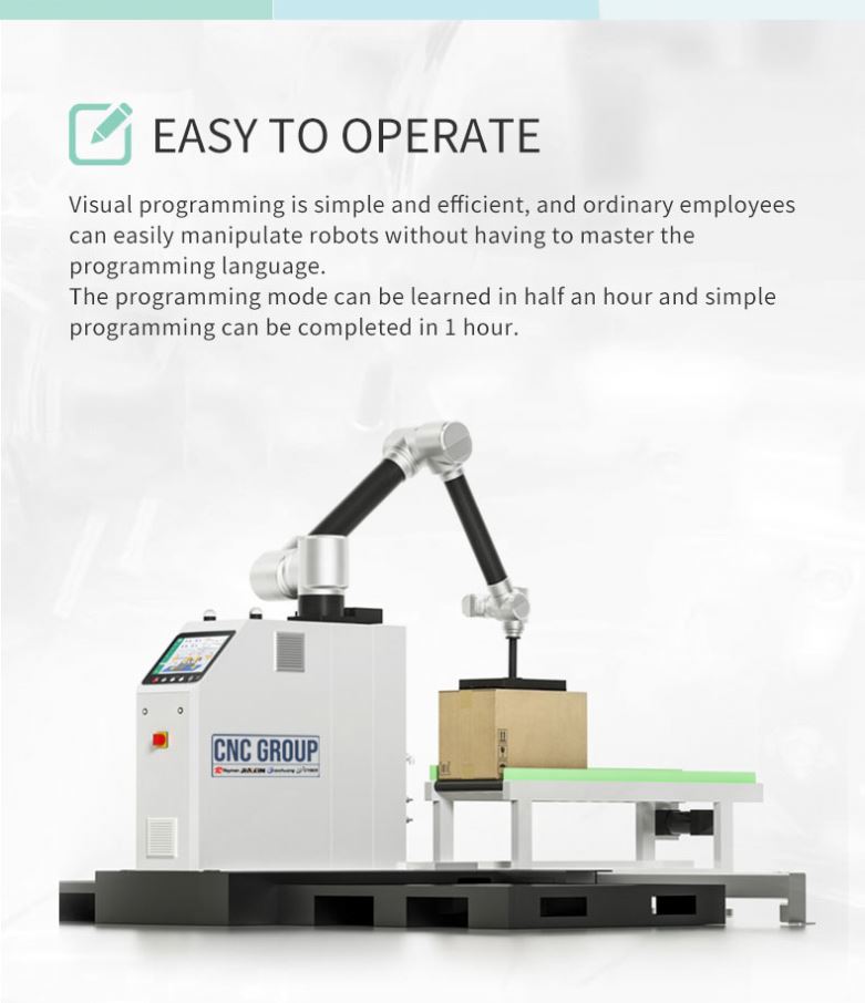 Geïntegreerd mobiel palletiseer-cobotwerkstation, collaboratieve robotpalletstapelaar, automatisch pick-and-place-systeem voor kartonnen dozen.