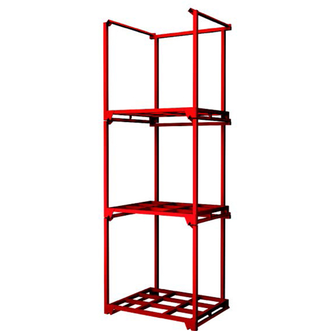 Robuuste, verplaatsbare stalen magazijnstellingen en palletstapelframes voor industriële opslag.