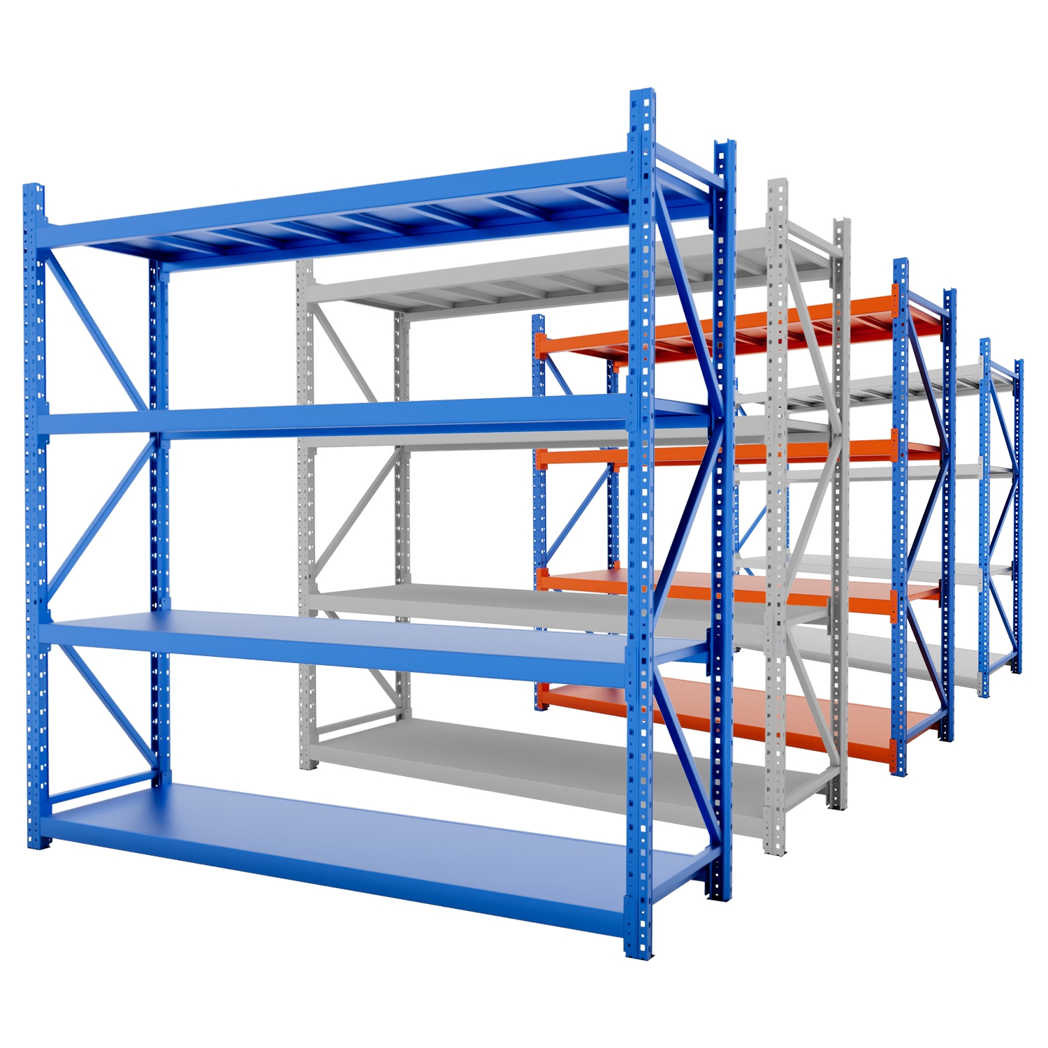 Fabrieksrechtstreeks: Stalen 4-laags/500 kg draagvermogen zware palletstelling, boutverbinding, metalen stellingen met lange overspanning, industriële magazijnopslagstellingen.