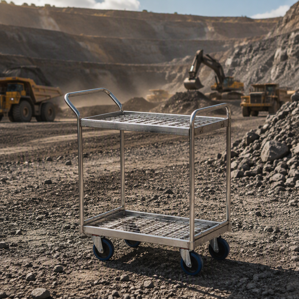 Duurzame, middelgrote stalen rolpallet met 4 wielen, draagvermogen 350 kg, gewicht 35 kg, gegalvaniseerd oppervlak, 3 jaar garantie. Magazijnklaar.