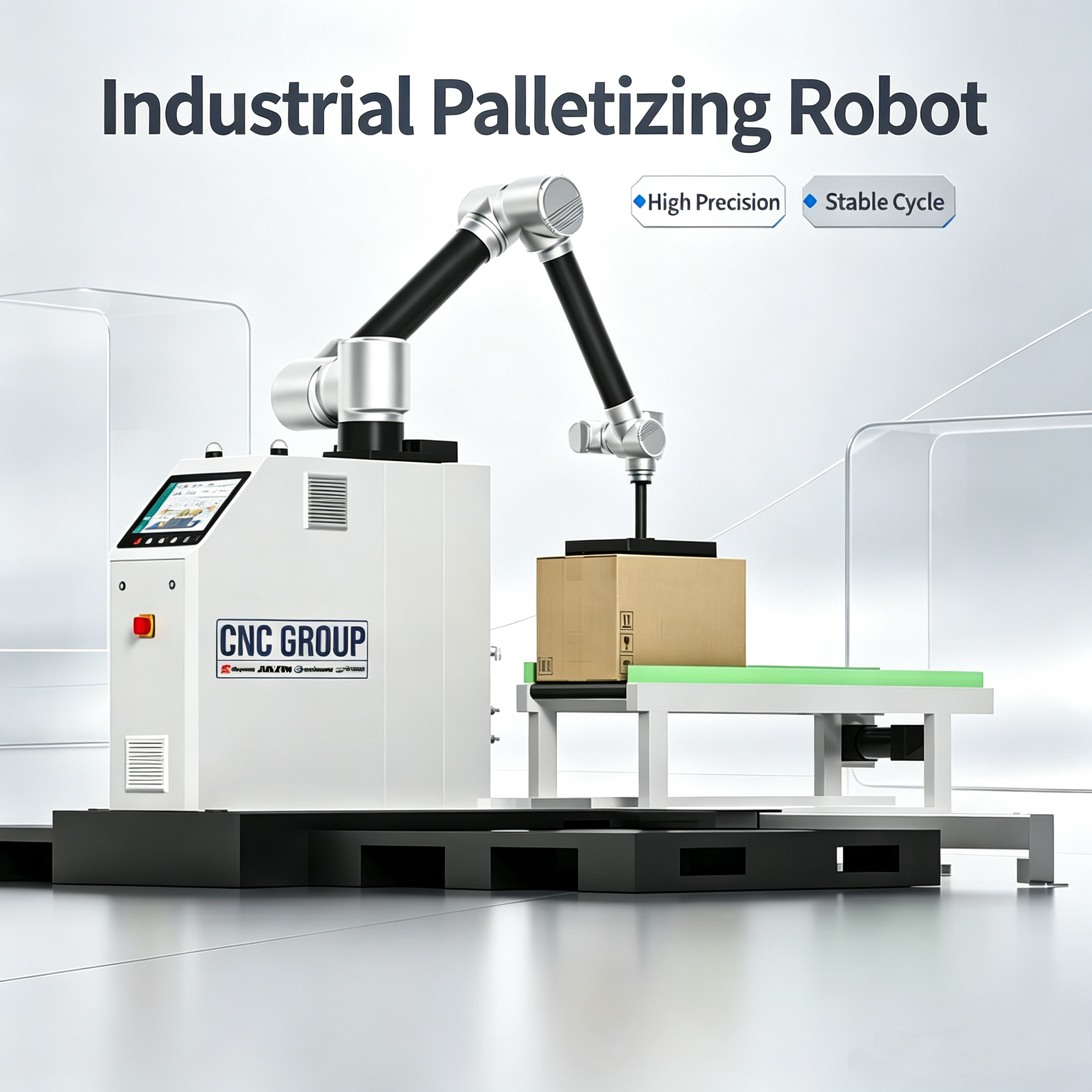 Geïntegreerd mobiel palletiseer-cobotwerkstation, collaboratieve robotpalletstapelaar, automatisch pick-and-place-systeem voor kartonnen dozen.