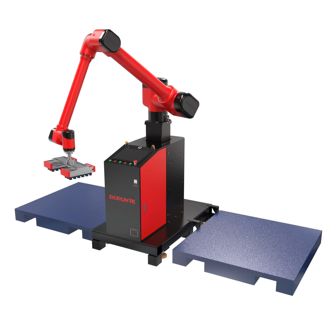 Geïntegreerd palletiseerwerkstation met een draagvermogen van 80 kg en een armspanwijdte van 2400 mm. Dit robuuste, automatische palletiseerrobotsysteem is geschikt voor zware toepassingen.
