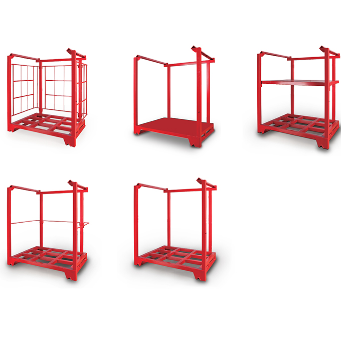 Robuuste, verplaatsbare stalen magazijnstellingen en palletstapelframes voor industriële opslag.