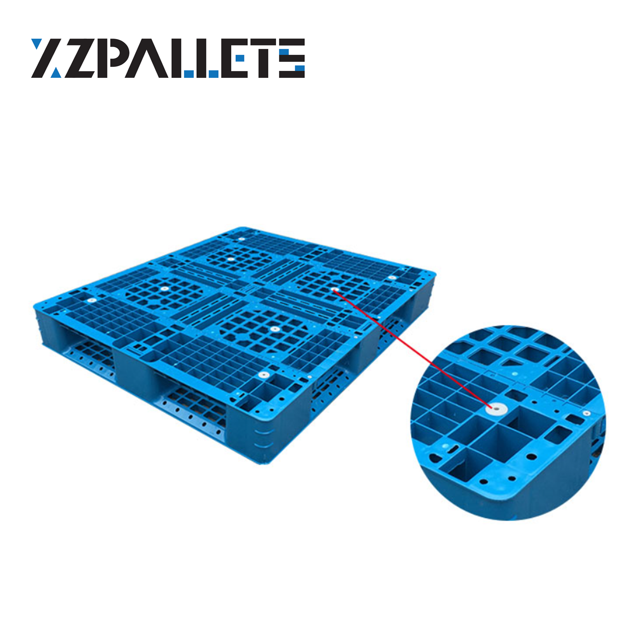 Zware, enkelzijdige, stapelbare en omkeerbare Euro HDPE kunststof pallet te koop. Pallet voor actieve opslag.