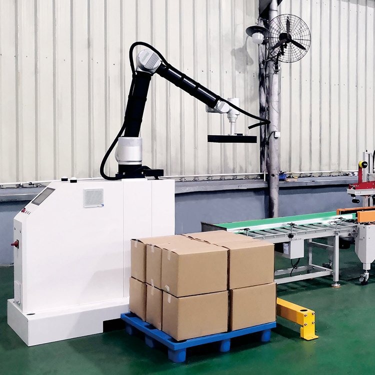 Modulaire, collaboratieve robotpalletiseerwerkplek met veiligheidsafscherming en touchscreen