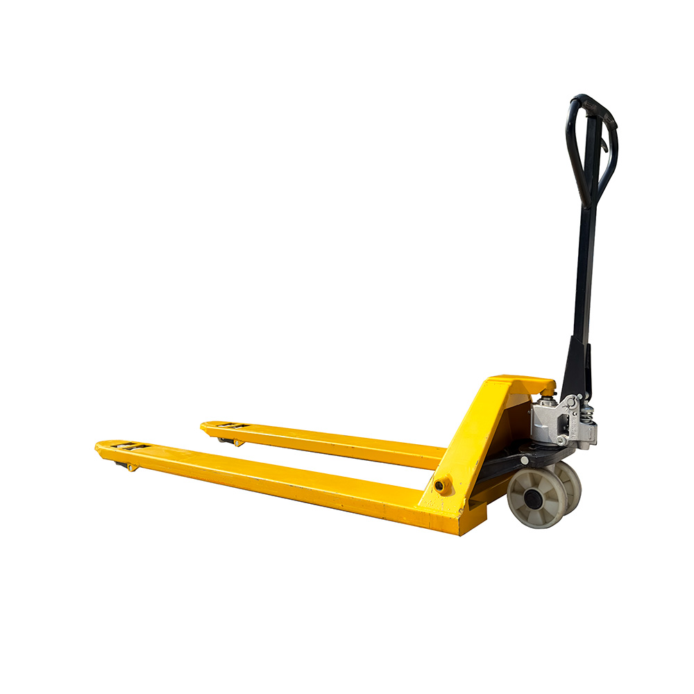 Op maat gemaakte, draagbare, zware handpallettruck met een capaciteit van 2000 kg, PU-wielen en een 75 mm vork voor ruw terrein.