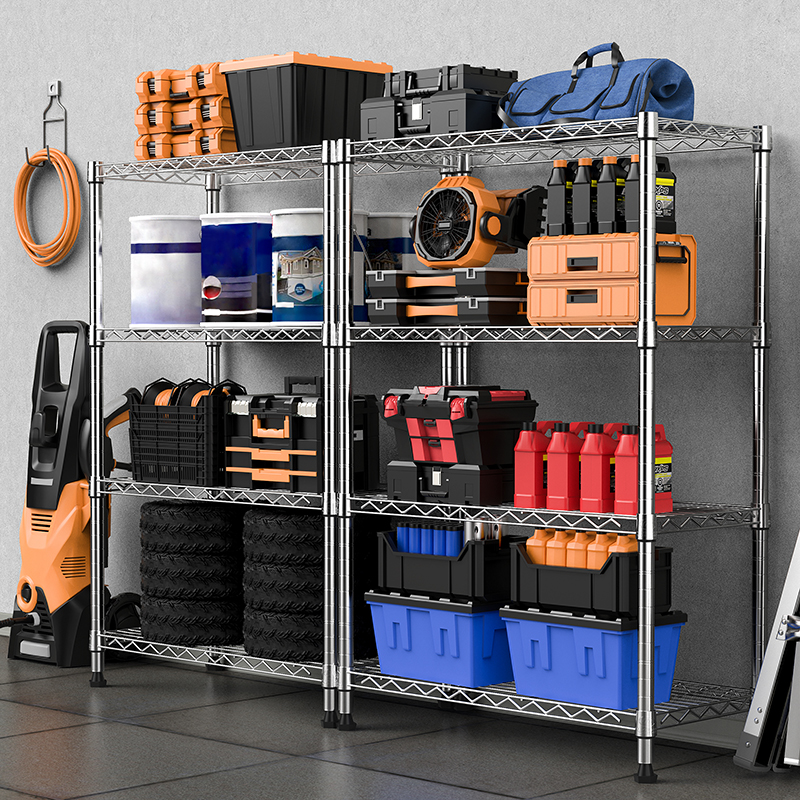 MZG Direct Factory Custom Modern Verstelbare Staande Verchroomde 4-laags Draadplankenrek