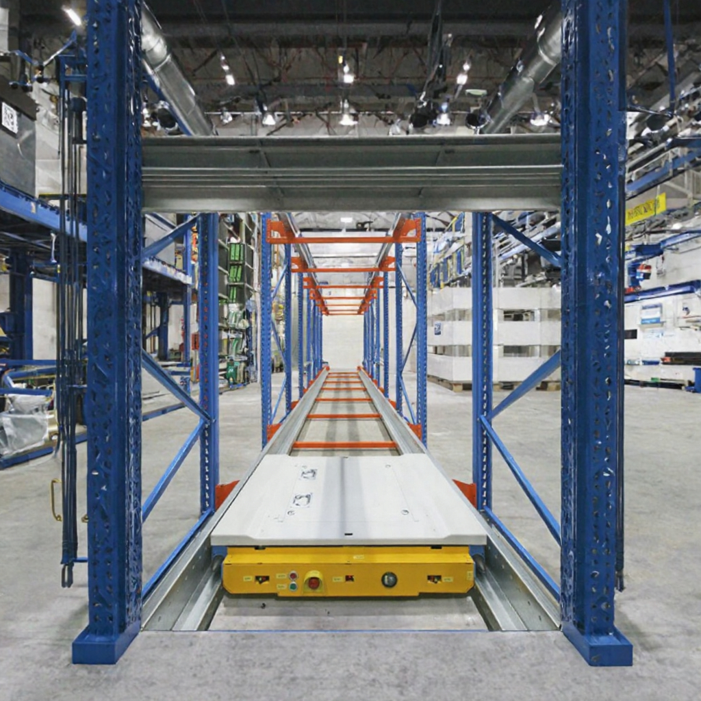 Ouglon Radio Shuttle Palletstellingen Volledig Geautomatiseerd Zwaar Uitrusting 12 Ton Staal Optimaliseert Vloeroppervlak Toegang via één gangpad Meerdere rijen