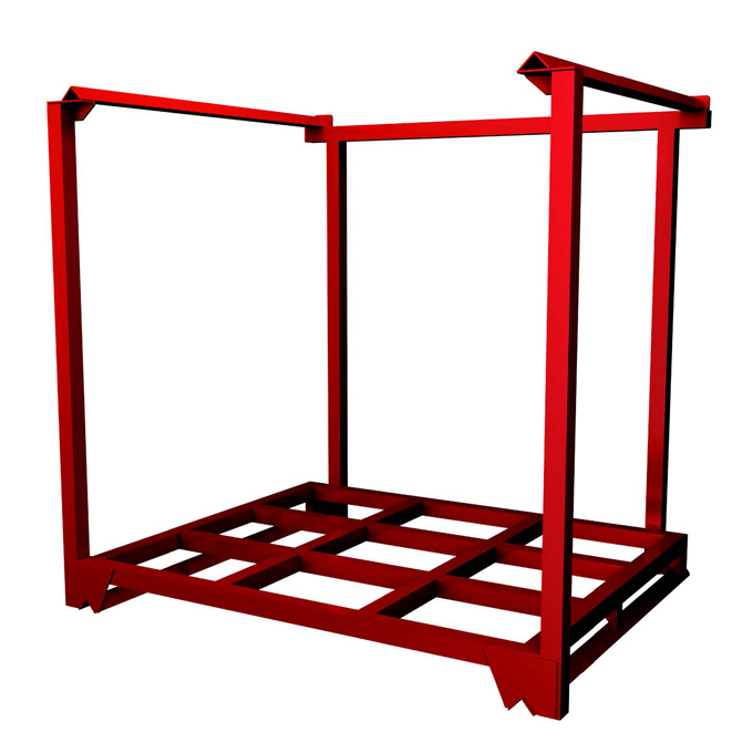 Robuuste, verplaatsbare stalen magazijnstellingen en palletstapelframes voor industriële opslag.