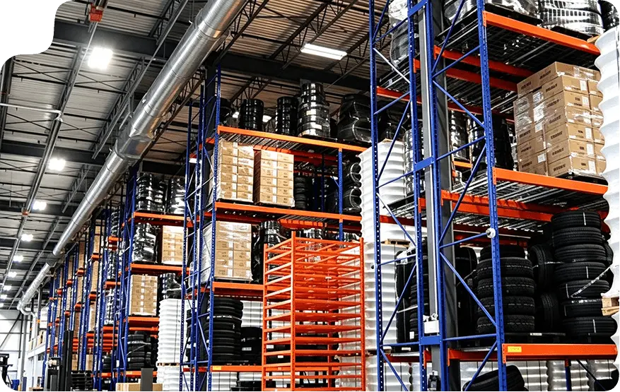 Opslag van auto-onderdelen in legbord- en palletstellingen