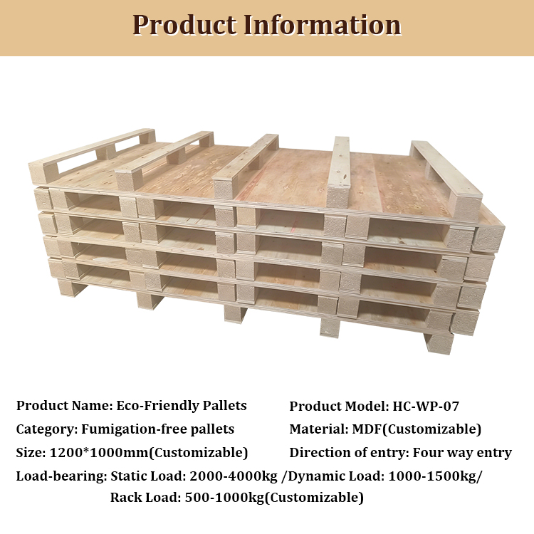 Ongefumigeerde en milieuvriendelijke MDF-pallets met 4-weg toegang voor export, verzending, fabrieksopslag en e-commerce logistiek. Houten pallets.