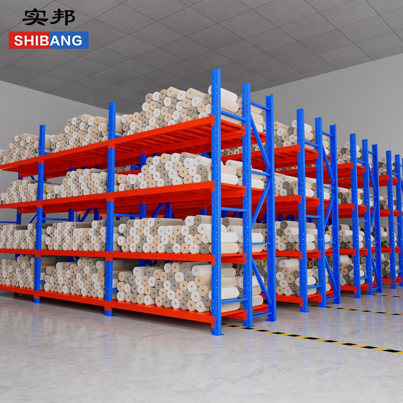 Shibang zware industriële palletstellingen met een draagvermogen van 400-1500 kg per laag, verstelbare stellingen van koudgewalst staal en corrosiebestendige constructie.