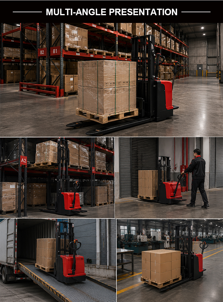 Industriële elektrische stapelaar 1 ton 2 ton palletstapeltruck met een hefhoogte van 3500 mm voor stellingsystemen